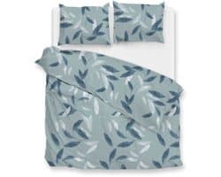 Zohome Astrid Dekbedovertrek - Blauw - Tweepersoons - Dekbedhoes van 100% Katoen-Flanel - Bladeren - 200x220 + 2 slopen 60/70 cm - AW25