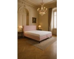 Boxspring Vendita vlak 180x200 cm Luxe Pocketvering Stof roze Gratis 2x Hoofdkussens