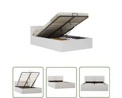 vidaXL Kunstleder Bed - Hydraulisch Bedframe - Bedframe met opbergruimte hydraulisch kunstleer wit 120x200 cm - Opbergbed - Boxspring Alternatief - Tweepersoonsbed