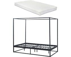Hemelbed Kristianstad met bedbodem en matras 120x200 cm zwart