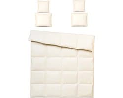 Donzen Dekbed 220x200cm – 2.5kg Dons Vulling - 2 Persoons Ganzendons Dekbed – 100% Katoenen Tijk - Satijnen Bies – Kleur Crème –Herfst/Winter Seizoen + 2 Kussens 50x60mm + 2 Kussens 40x40cm