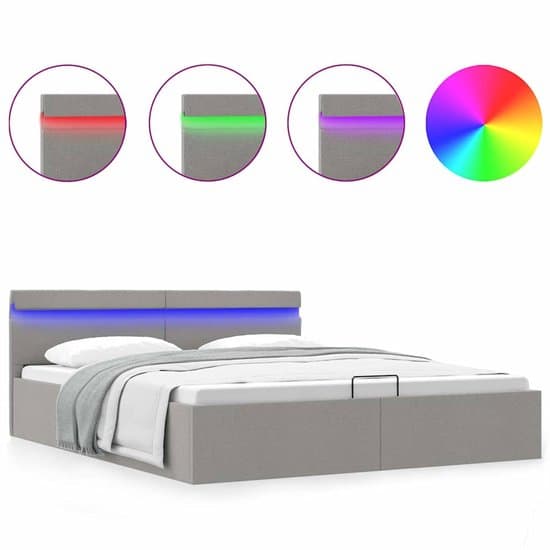 vidaXL - Bedframe - met - opbergruimte - en - LED - stof - lichtgrijs - 160x200 - cm