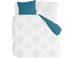 Walra Dekbedovertrek Boho Stitches - 240x220 - 100% Katoen (BCI) - Wit / Petrol