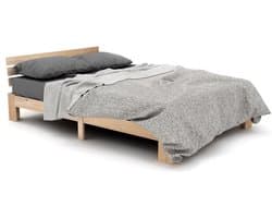 Merax Houten Bed met Hoofdeinde - 140x200 cm - Massief Hout - Lattenbodem - Natuurlijk Kleur - Geschikt als Logeerbed