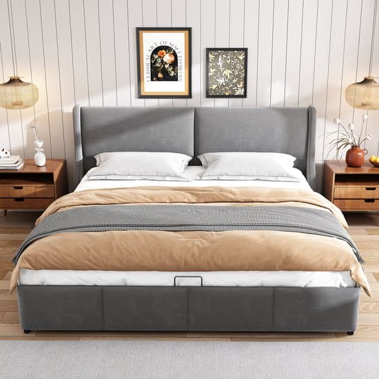 Oormodel Gestoffeerd Bed 160 x 200 cm - Opbergbed met Opbergruimte - Tweepersoonsbed - Zonder matras - Grijs