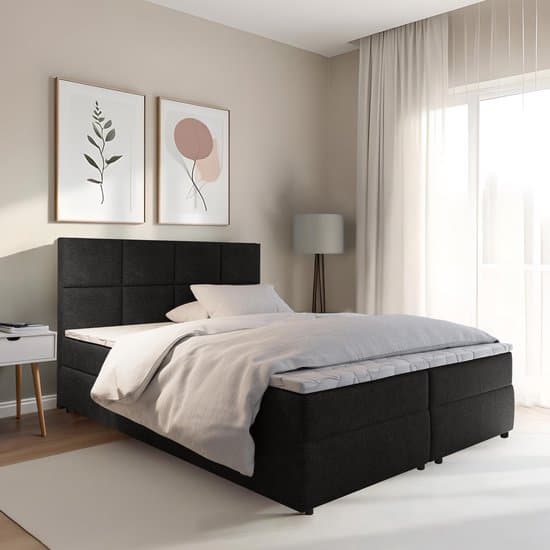 Boxspring met opbergruimte Sam - 140x200 cm - Zwart - Inclusief Topper - Bed met Opbergruimte - Opberg boxspring - Bonellvering tot 100 kg - Beddenbriljant