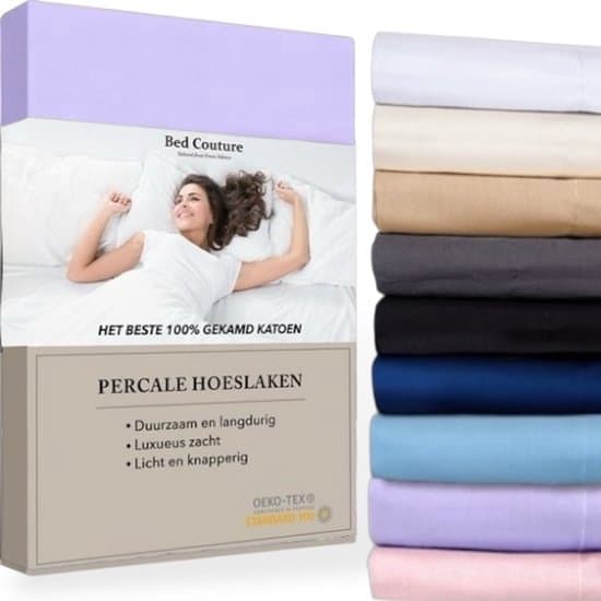Bed Couture - Percale Hoeslaken van 100% hoogwaardig imperial weave Katoen - Tweepersoons 160x200cm - Hoekhoogte 30cm - Ultra zacht en soepel - Lavendel