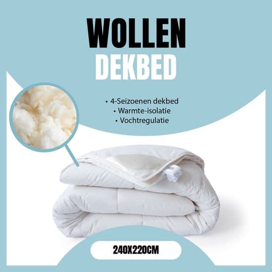 LINNICK Wollen 4 Seizoenen Dekbed - 4 Seizoenen Dekbed - 240x220cm - 100% Zuivere Scheerwol - 100% katoen Tijk - Wollen Dekbed 240x220 - Lits Jumeaux Extra Lang - Dekbedden
