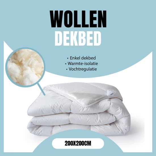 LINNICK Wollen Enkel Dekbed - Enkel Dekbed - 200x200cm - 100% Zuivere Scheerwol - 100% katoen Tijk - Wollen Dekbed 200x200 - Tweepersoons - Dekbedden