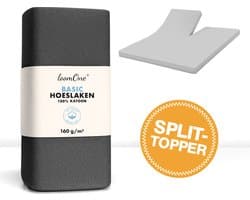 Loom One Hoeslaken Splittopper – 100% Jersey Katoen – 180x200 cm – tot 12cm matrasdikte– 160 g/m² – Antraciet