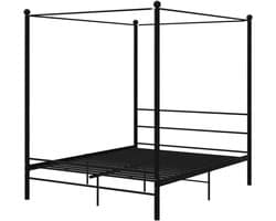 Hemelbed Frame - Bedframe Metaal - Slaapkamer Inrichten - Met Baldakijn Frame - 160x200 cm - Zwart