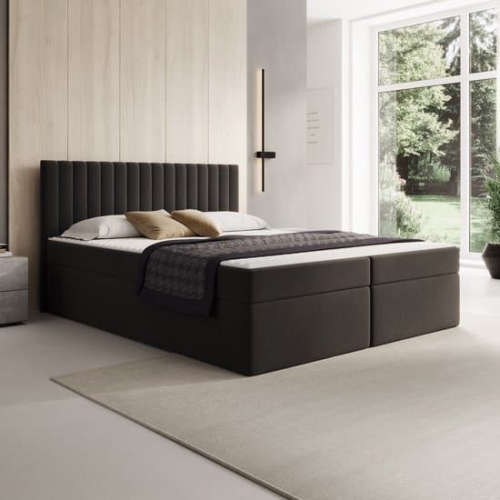 Meubella - Taiko - Boxspring met opbergruimte - Stof zwart - 160x200 cm