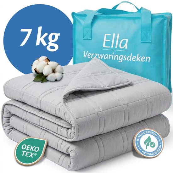 Ella Verzwaringsdeken 7 kg - OEKO-TEX Katoen Zwaartedeken 135 x 200cm - Weighted Blanket - Verzwaarde Deken - Cadeau voor Moederdag - Grijs