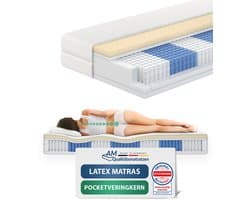 AM Qualitätsmatratzen - Premium latex matras 180x200cm - Zacht (H2) - 1000 veren - Pocketveringmatras - Matras met geïntegreerde 4cm latex deklaag - 24cm hoogte - Made in Germany