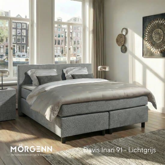 Anno 1588 - Boxspring Amsterdam - Pocketvering - Lichtgrijs - 140x200 cm - Inclusief Dekbed en Kussens