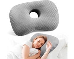 Ynkkvre - Oorkussen - piercing kussen met gat - ergonomisch ontwerp - drukverlagend - geschikt voor zijslapers en oorpijn, grijs