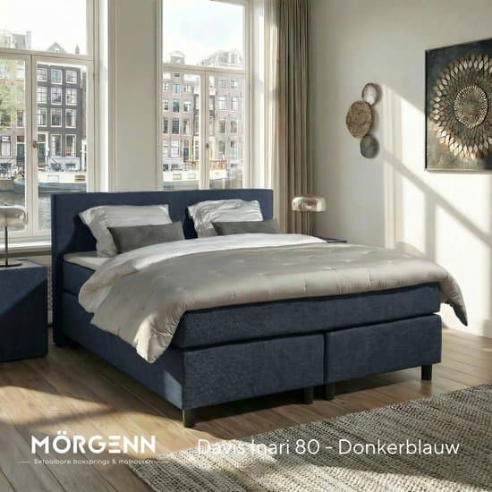 Mörgenn Boxspring Amsterdam - Pocketvering - Donkerblauw - 180x200 cm - Inclusief Dekbed en Kussens
