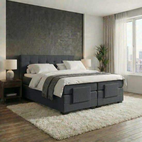 Mörgenn Elektrische Boxspring LUXA - Luxe Splittopper - Pocketvering - Antraciet - 200x210 cm - Inclusief Montage + Dekbed en Kussens