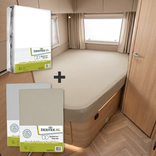 Dexitex Frans bed - 1 molton met 2 hoeslakens - rechts -1 x Lichtgrijs + 1 x Zandkleur