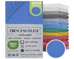 Princess Line- Comfortabel Ultra-Soft-Hoeslaken -100% katoen-Jersey -Stretch -Strijkvrij- Rondom elastiek-Hoekhoogte tot 30cm-Twijfelaar-120x200 cm-Blauw