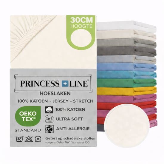 Princess Line- Comfortabel Ultra-Soft-Hoeslaken -100% katoen-Jersey -Stretch -Strijkvrij- Rondom elastiek-Hoekhoogte tot 30cm-2Persoons-160x200 cm-Crème