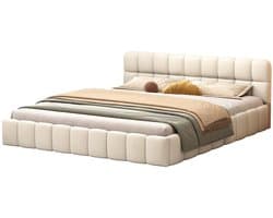 Celestul Gestoffeerd Bed - 140x200cm - Tweepersoonsbed - Lattenbodem - Jongerenbed - Zonder matras - - Beige
