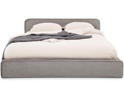 CURSIO gestoffeerd bed met lattenbodem 140x200, grijs - bed met bekleding in koordlook, houten frame met metalen buis, stevig tweepersoonsbed inclusief lattenbodem, kleine zwarte kunststof voetjes - ambiente