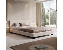 Meubella - Tweepersoonsbed George - Beige ribstof - 140x200 cm