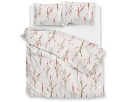 Zohome Elodie Dekbedovertrek - Naturel - Lits-jumeaux - Dekbedhoes van 100% Katoen-Flanel - Bloemen - 260x220 + 2 slopen 60/70 cm - AW25