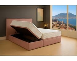 Boxspring Bed met Opbergruimte Napoli 180x200 cm Oud Roze Luxe Pocketvering Matras Stof Gratis 2x Hoofdkussens