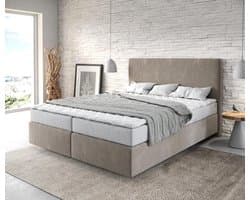 Bed Dream-Well Beige 160x200 cm Microvezel stof met matras en topper boxspring-bed