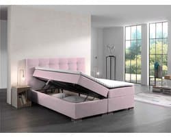 Boxspring bed Malaga compleet - 180x200 cm - Met opbergruimte - Roze velvet - Compleet bed - Boxspring met opbergruimte compleet met vaste matras en topper - zetelsenbedden