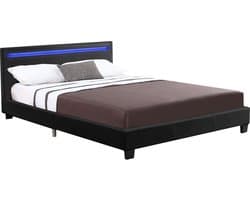 Gestoffeerd bed Verona - 120 x 200 cm - Zwart - LED Verlichting