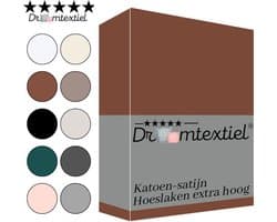 Droomtextiel Katoen - Satijnen Hoeslaken Terracotta Roestbruin Twijfelaar - 120x200 cm - Hoogwaardige Kwaliteit - Super Zacht - Hoge Hoek -