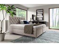 Boxspring Gilles 140x200 cm- met opbergruimte - matt velvet taupe - Compleet Bed Set inclusief topper