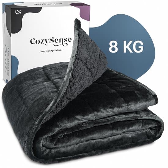 CozySense® Verzwaringsdeken 8 kg - Weighted Blanket - Zwaartedeken - GLASS-Flow® Drukverdeling - 135x200 - Flanelfluweel & Sherpa - Hypoallergeen - Zwart