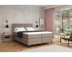 Meuba Home® - Oslo Boxspring - Taupe - 180x200 - Microfiber - Met topper 8cm - Pocket veren