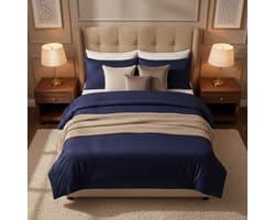 Dekbedovertrek 240x220 - Katoen - Satijn gestreept - Hotel - Blauw