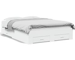 Tweepersoonsbed | Dubbelbed | Volwassenenbed | Bedframe met lades bewerkt hout wit 120x200 cm