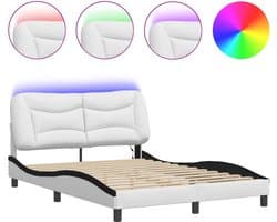 Tweepersoonsbed | Dubbelbed | Volwassenenbed | Bedframe met LED zonder matras "Hvar" wit en zwart 120x200 cm