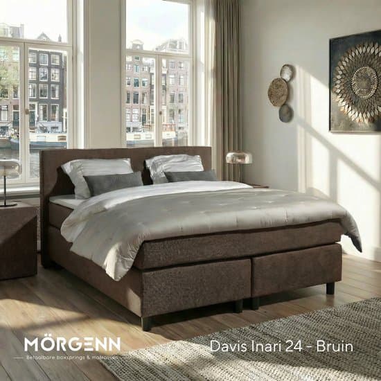 Anno 1588 - Boxspring Amsterdam - Pocketvering - Notenbruin - 140x200 cm - Inclusief Dekbed en Kussens