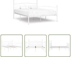 vidaXL Wit Bed Frame - Metalen Bed Frame - Bedframe met lattenbodem metaal wit 180x200 cm - Tweepersoons Bed - Bed Frame Met Lattenbodem - Modern Bed Frame