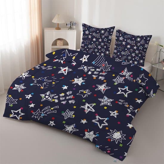 Dekbed met slopen - Slaapdeken set - Heerlijk slapen - Omkeerbaar design - 200x200 cm - Blauw met sterren