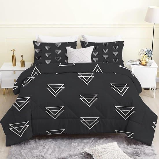 Dekbed zonder overtrek - Lichtgewicht dekbed - Alle seizoenen comfort - Omkeerbaar ontwerp - 200 x 200 cm - Zwart geometrisch