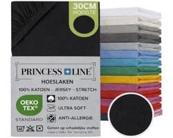 Princess Line- Comfortabel Ultra-Soft-Hoeslaken -100% katoen-Jersey -Stretch -Strijkvrij- Rondom elastiek-Hoekhoogte tot 30cm-2Persoons-160x200 cm-Zwart