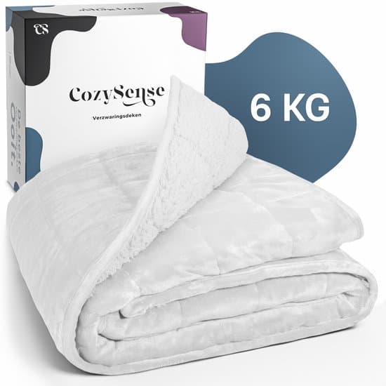 CozySense® Verzwaringsdeken 6 kg - Weighted Blanket - Zwaartedeken - GLASS-Flow® Drukverdeling - 135x200 - Flanelfluweel & Sherpa - Hypoallergeen - Wit