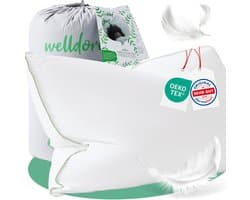 Welldora Premium Hoofdkussen 40x80 cm – 100% Natuurlijke Dons en Veren – Ergonomisch Neksteunkussen – Medisch Getest – Oeko-Tex Gecertificeerd - Hoofdkussen Nekklachten - Kussen voor Zijslaper en Rugslaper