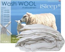 Isleep Wash Wool Dekbed - 4-Seizoenen - 100% Zuiver Scheerwol - Tweepersoons - 200x200 cm - Wasbaar - Met Rits
