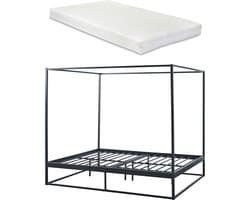 Hemelbed Kristianstad met bedbodem en matras 160x200 cm zwart
