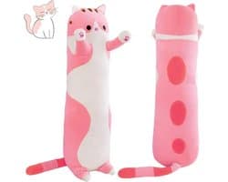 Knuffeldier speelgoed - schattig kattenknuffel - zacht lang lichaam - kat pluche kussen - 110cm - roze